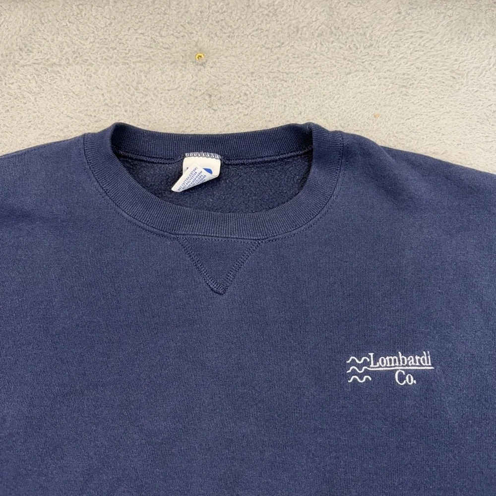 Vintage Russell Athletic Sweatshirt Mens Medium Blue Lombardi Co Embroidered 90s